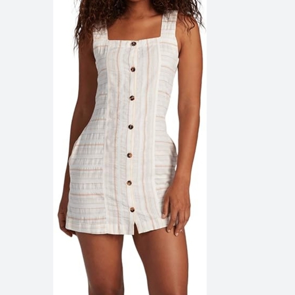 Roxy Women's Sweeter Dreams Short Dress, Snow White River Stripe S/P - Picture 1 of 4